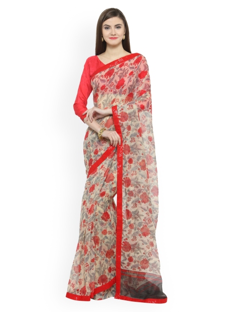 

Shaily Red & Beige Cotton Blend Printed Saree