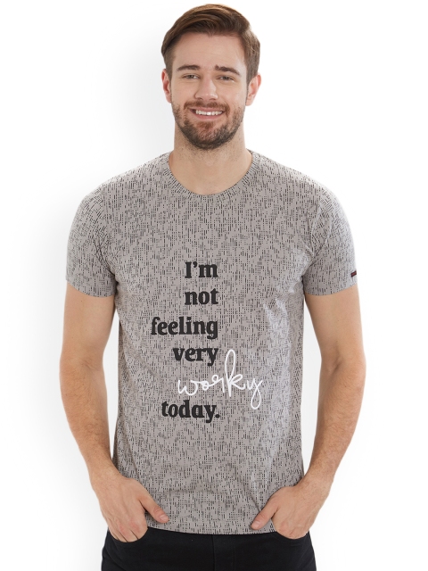 

Status Quo Men Grey Printed Slim Fit Round Neck T-shirt