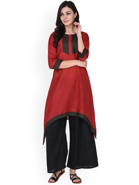 

ZIYAA Women Red Solid Asymmetric A-Line Kurta