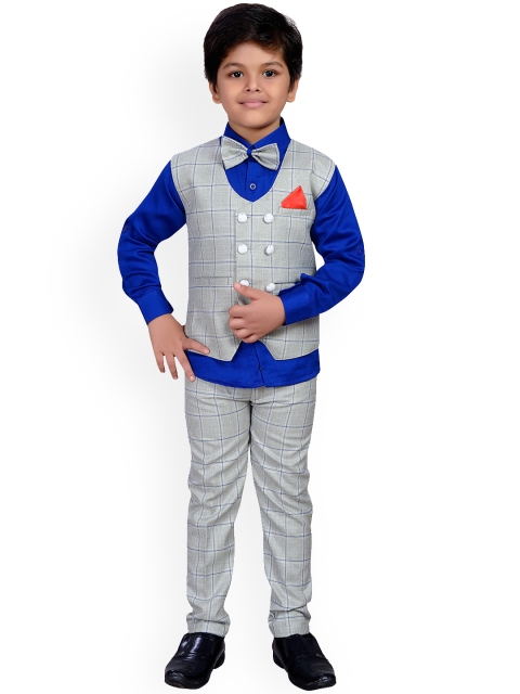 

Aj DEZInES Boys Grey & Blue Solid Shirt with Trousers