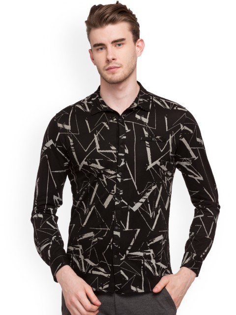 

Status Quo Men Black Comfort Slim Fit Printed Casual Shirt