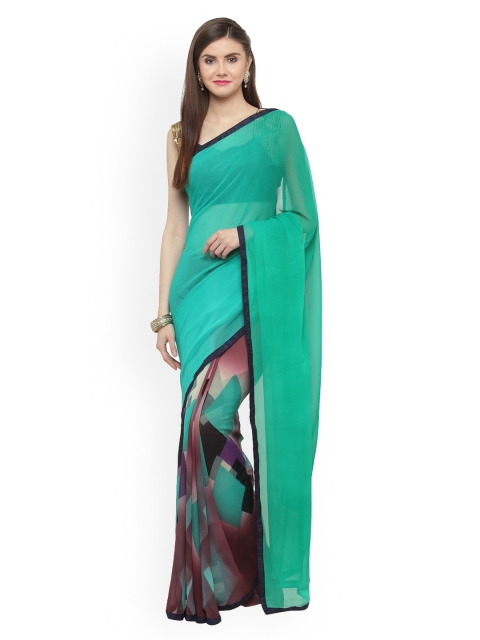 

Shaily Green Printed Pure Georgette Saree
