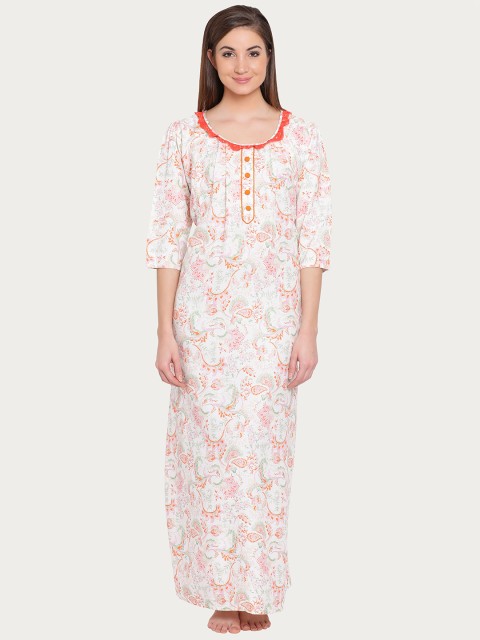 

Clovia White & Orange Printed Nightdress
