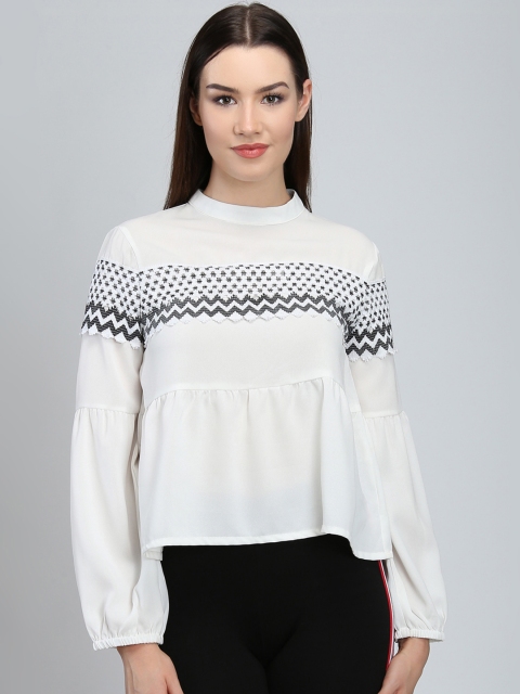 

LA LOFT Women White Printed Empire Top