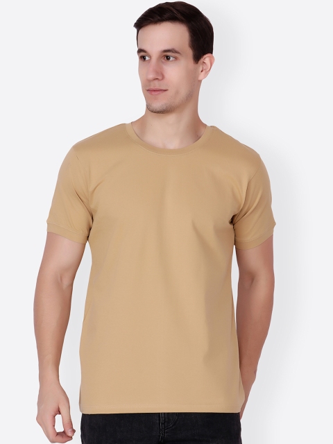 

Cation Men Beige Solid Round Neck T-shirt