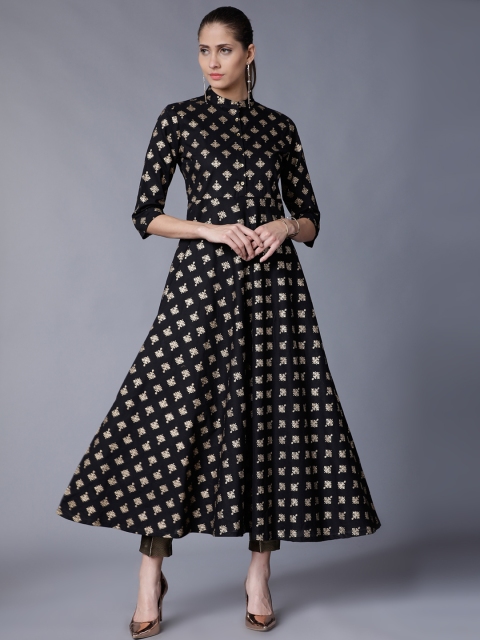 

Vishudh Women Black & Gold-Toned Printed Anarkali Kurta