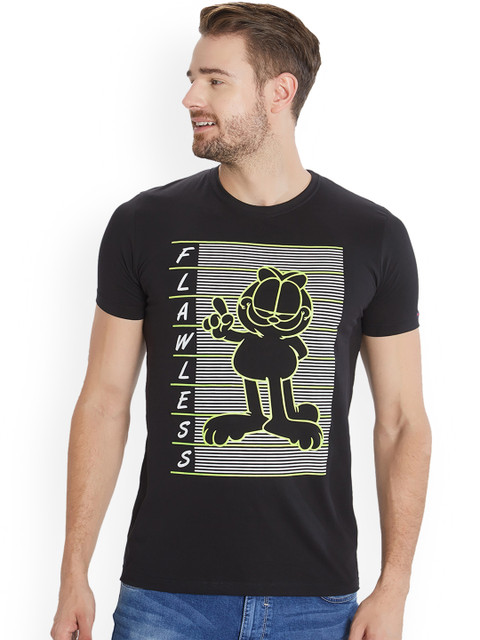 

Status Quo Men Black Printed Slim Fit Round Neck Pure Cotton T-shirt