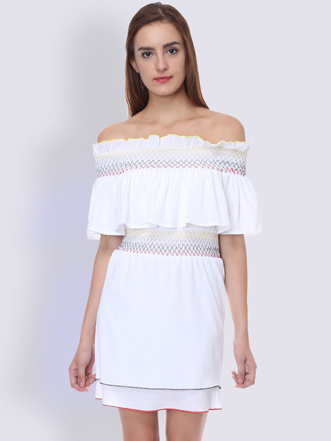 

LA LOFT Women White Solid Sheath Dress