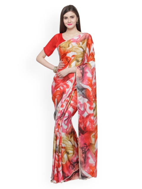 

Shaily Red & Pink Satin Printed Saree