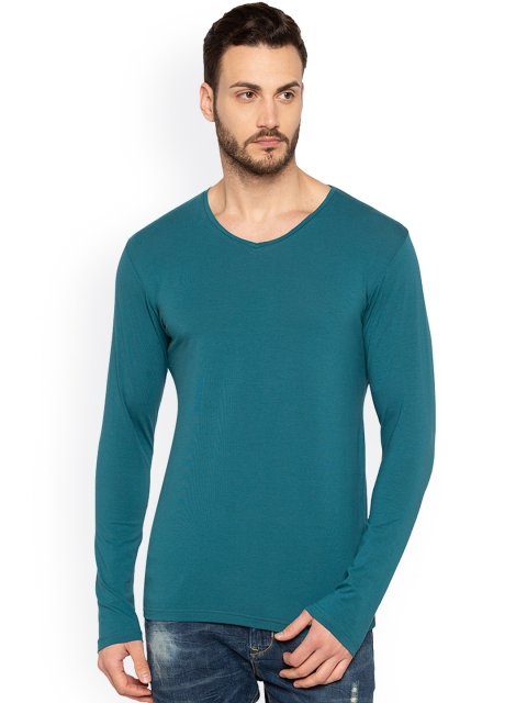 

Status Quo Men Teal Solid V-Neck T-shirt