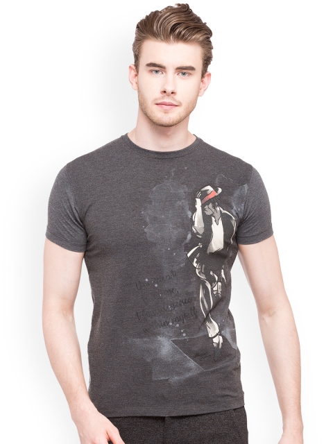 

Status Quo Men Grey Printed Round Neck T-shirt