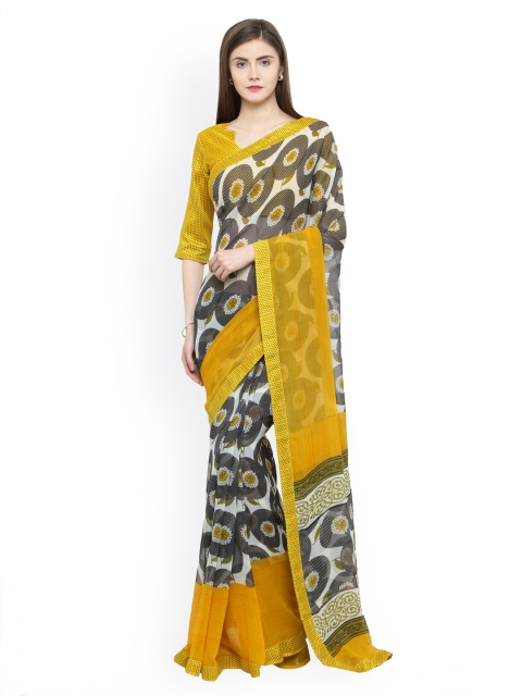 

Shaily Black & Yellow Pure Georgette Printed Saree