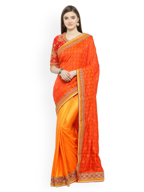 

Shaily Orange Printed Pure Georgette Saree