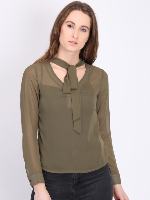 

LA LOFT Women Olive Green Solid Top