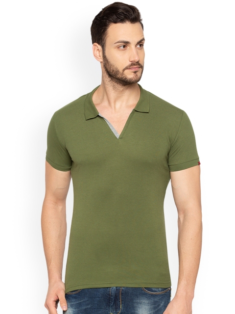 

Status Quo Men Olive Green Slim Fit Solid Polo Collar T-shirt