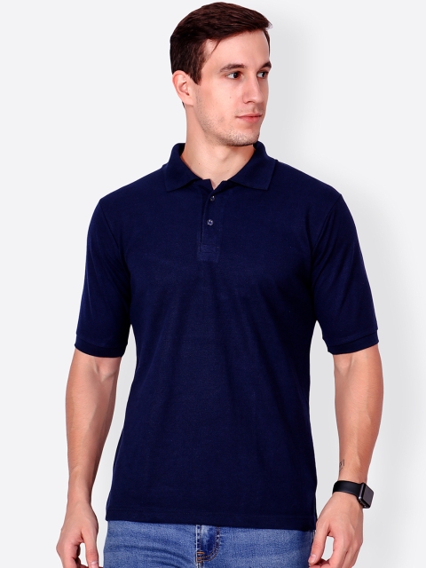 Cation Men Navy Blue Solid Polo Collar T-shirt