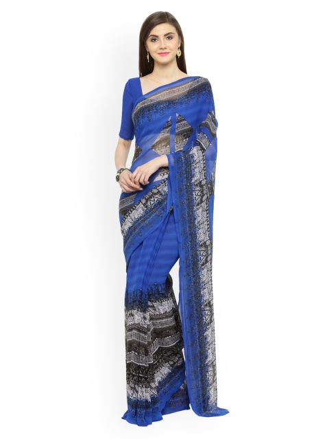 

Shaily Blue Printed Pure Georgette Saree