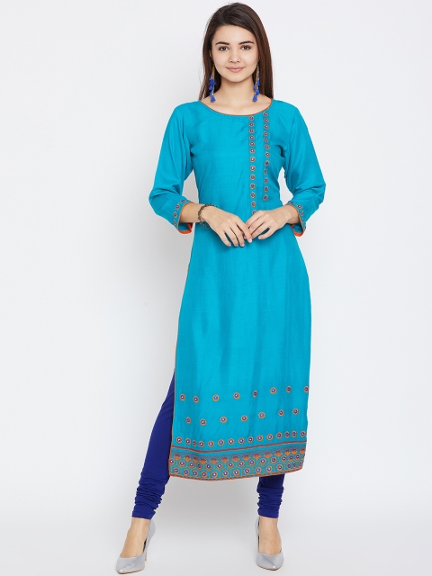 

AgrohA Women Green Embroidered Straight Kurta