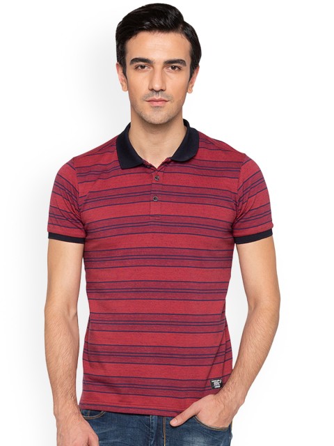 

Status Quo Men Maroon Striped Polo Collar Pure Cotton T-shirt