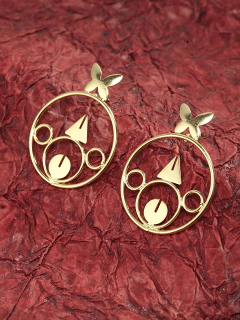 

SASSAFRAS Gold-Toned Circular Drop Earrings