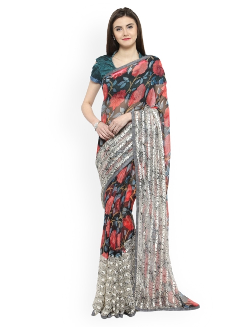 

Shaily Black & Grey Silk Blend Printed Saree