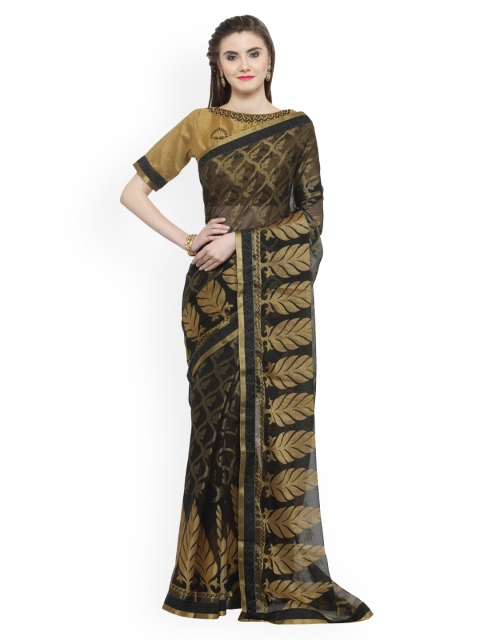 

Shaily Black & Gold-Coloured Silk Blend Woven Design Saree