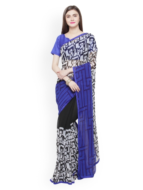 

Shaily Blue & Black Pure Georgette Printed Saree