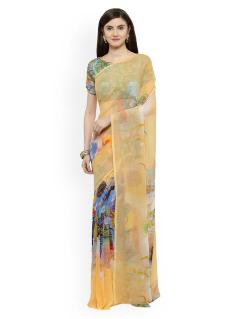 

Shaily Orange Printed Pure Georgette Saree
