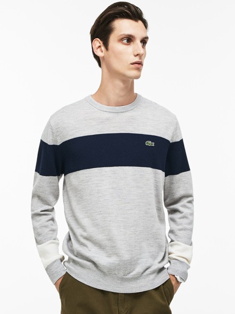 

Lacoste Men Grey & Navy Blue Colourblocked Pullover