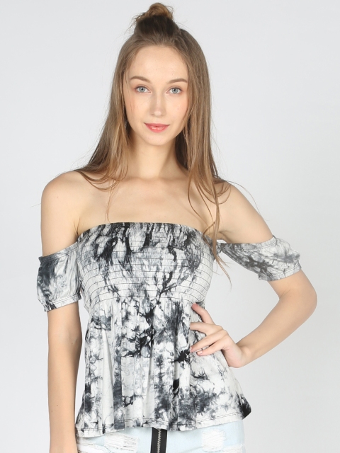 

London Rag Women Black Dyed Bardot Top with Smocking