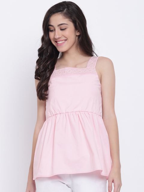 

JUMP USA Women Pink Solid Peplum Pure Cotton Top