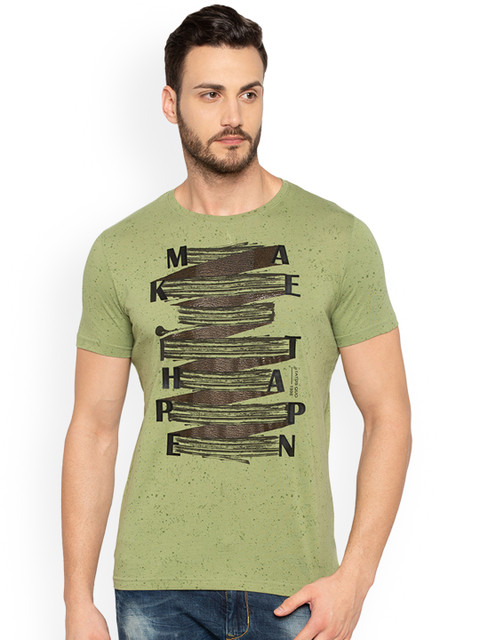 

Status Quo Men Green Printed Round Neck T-shirt