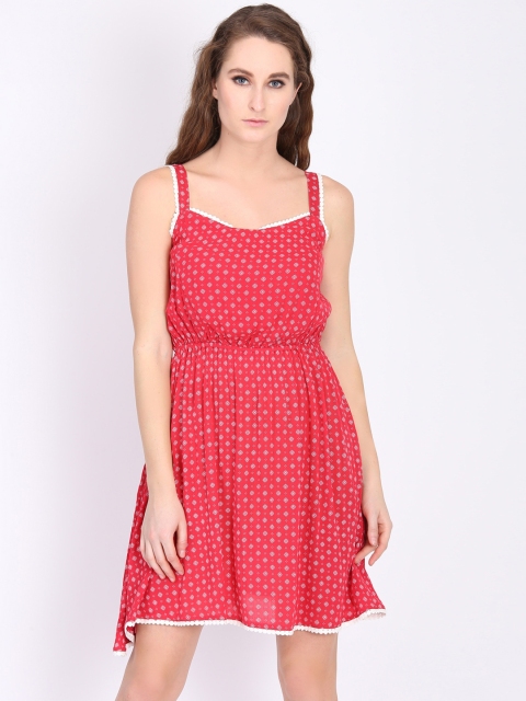 

LA LOFT Women Red Printed Blouson Dress