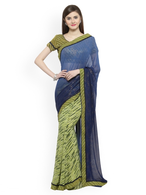 

Shaily Blue & Green Pure Georgette Printed Saree