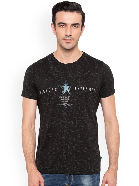 

Status Quo Men Black Green Printed Round Neck Pure Cotton T-shirt
