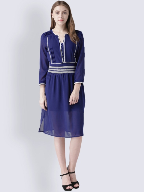 

LA LOFT Women Navy Blue Solid Fit and Flare Dress