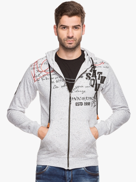 

Status Quo Men Grey Printed Hooded Sweatshirt