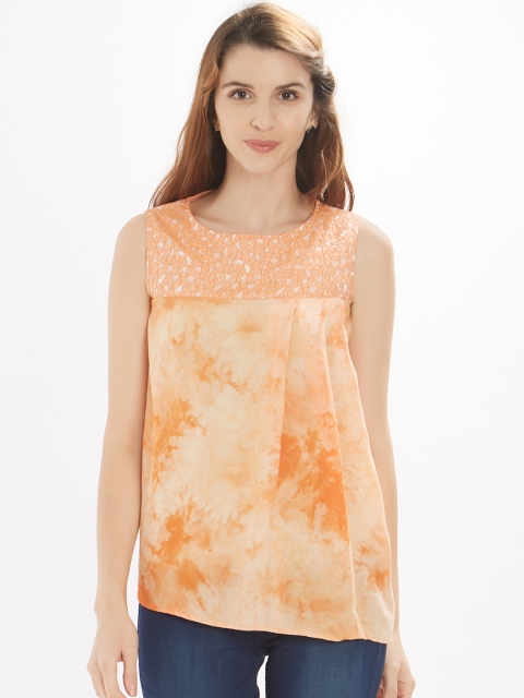 

Soie Women Orange Tie and Dye A-Line Top