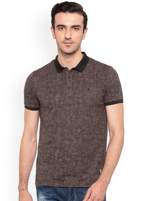 

Status Quo Men Brown Printed Slim Fit Polo Collar Pure Cotton T-shirt