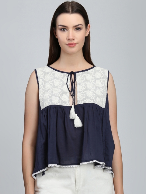 

LA LOFT Women Blue Self Design A-Line Top