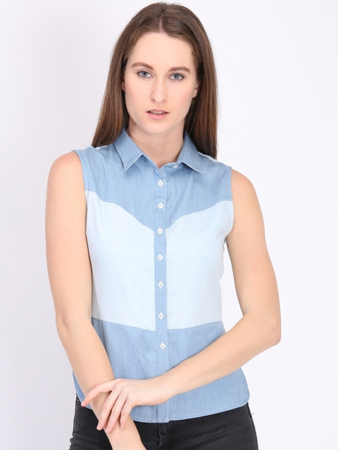 

LA LOFT Women Blue Regular Fit Colourblocked Casual Shirt