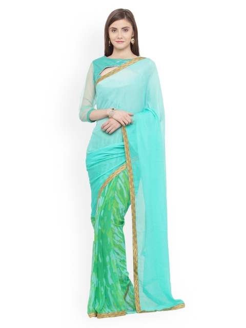 

Shaily Green Printed Pure Georgette Saree