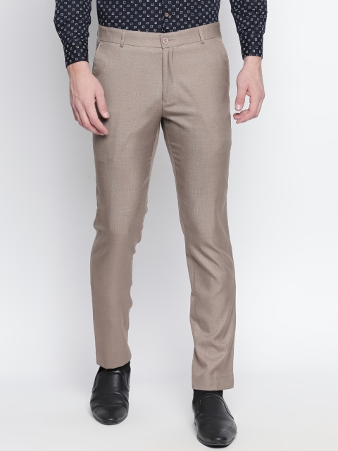 

Solemio Men Brown Slim Fit Solid Formal Trousers