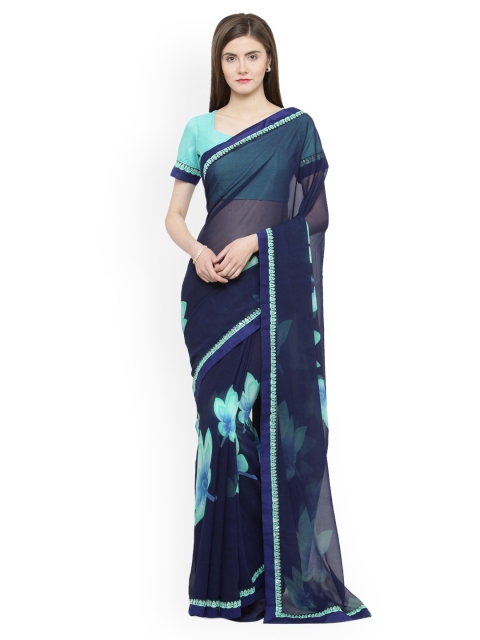 

Shaily Blue Solid Pure Georgette Saree