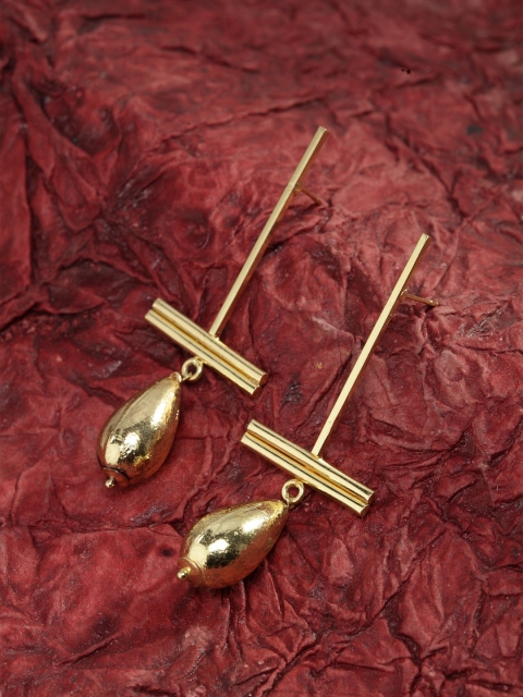 

SASSAFRAS Gold-Toned Contemporary Drop Earrings