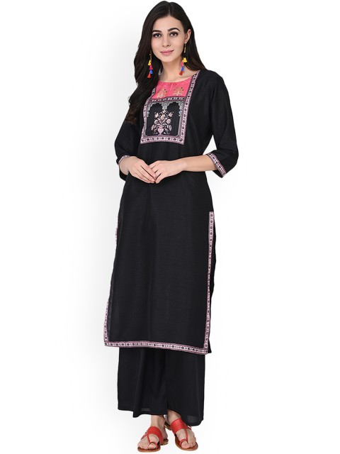 

ZIYAA Women Black & Pink Printed Straight Kurta
