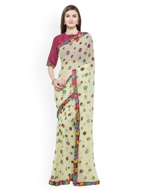 

Shaily Off-White & Green Pure Georgette Printed Saree