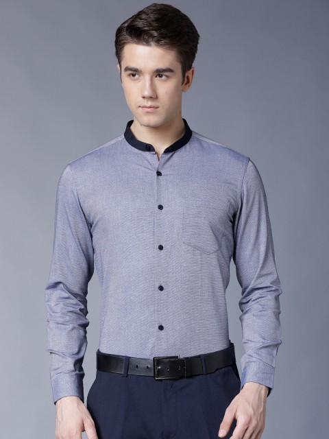 

Black coffee Men Navy Blue Slim Fit Self Design Formal Shirt