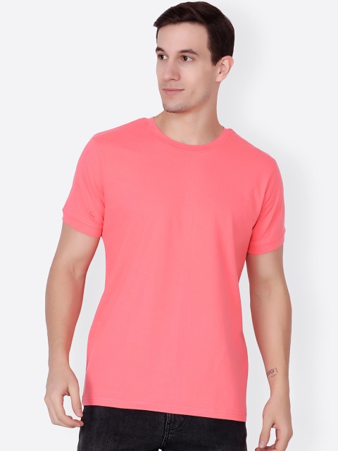 

Cation Men Pink Solid Round Neck T-shirt