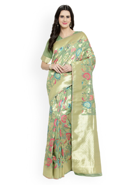 

Shaily Green Pure Silk Woven Design Banarasi Saree